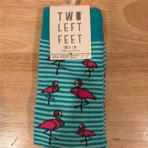 Two Left Feet Flamingo Striped Socks - Teal and Pink